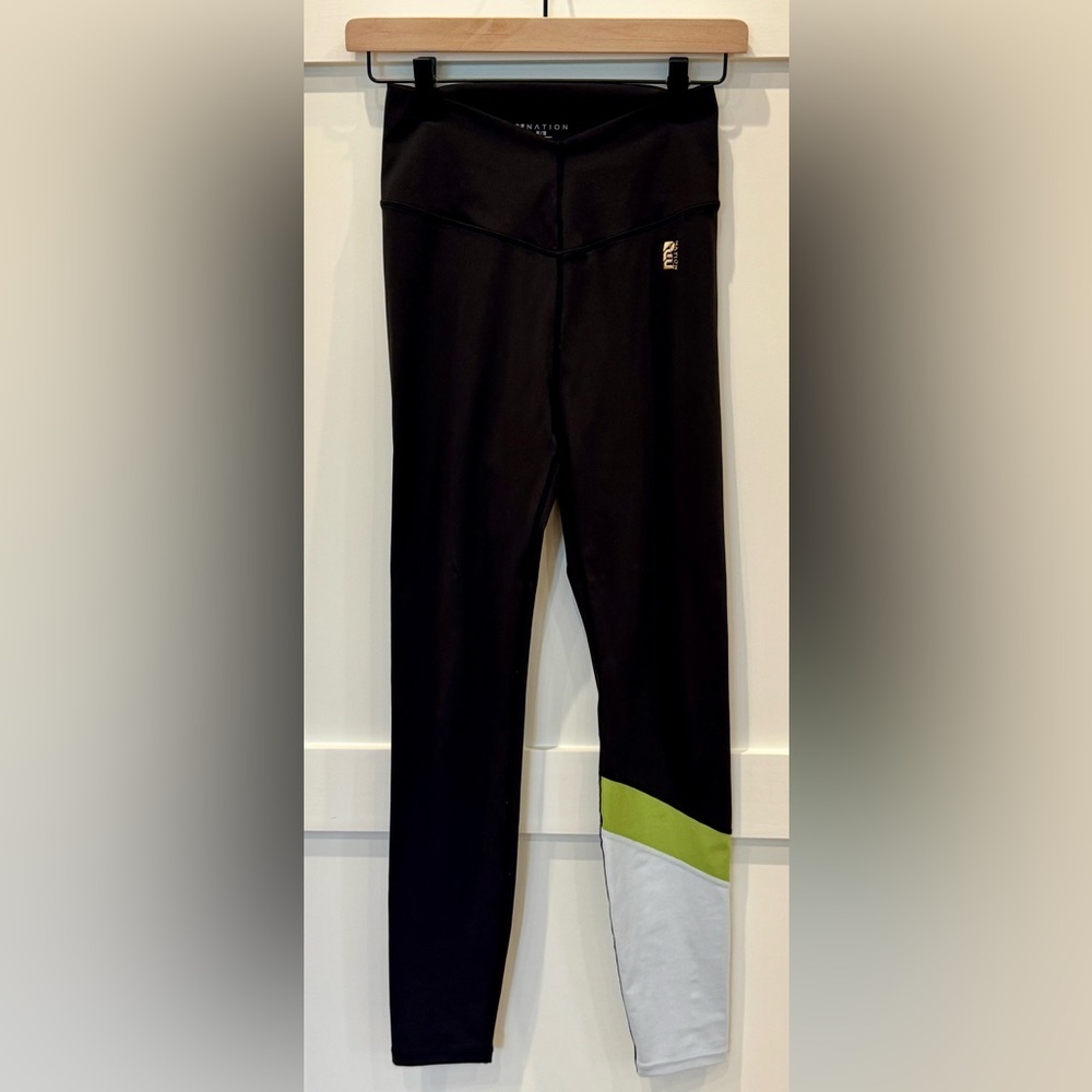 Women’s P.E Nation Sprint Time High Waist Leggings Black Green White Size Medium